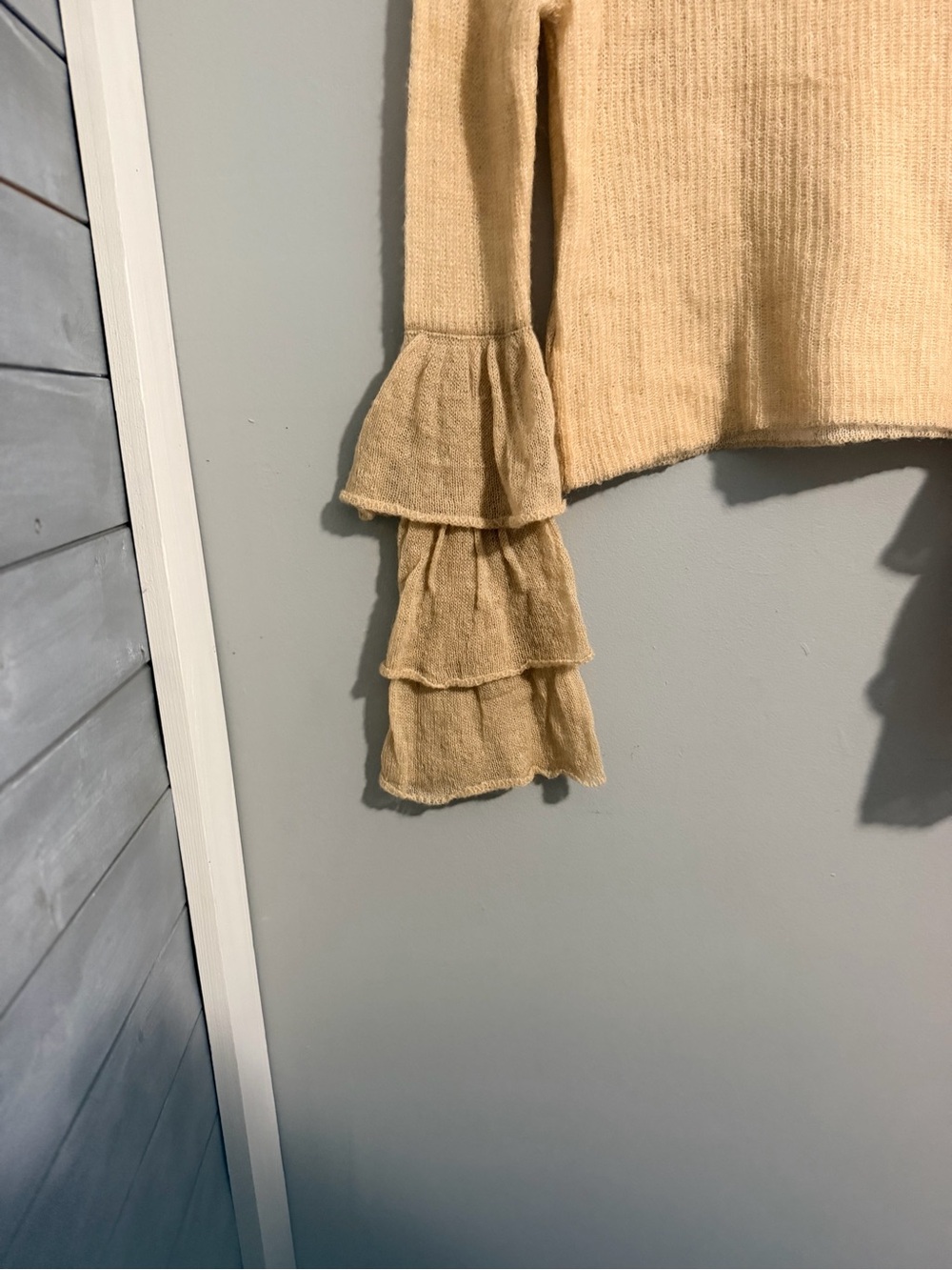 Zara Tan Ruffle-Trim Knit Sweater - Picture 2 of 6